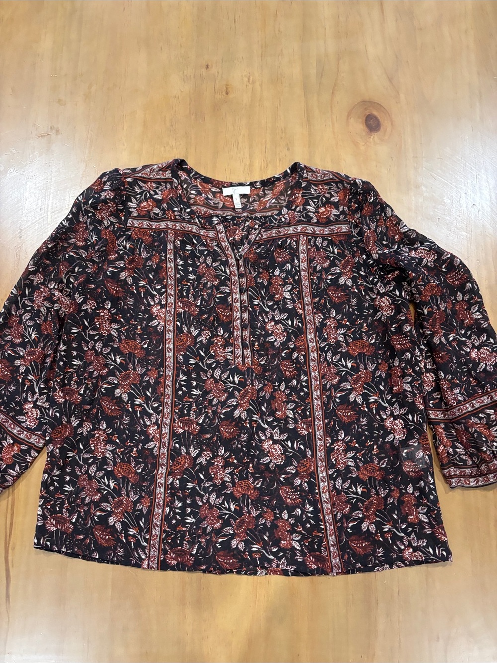 Joie Black Tunic with Rust Floral Print